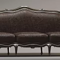 Classic Three Seater Sofa With Dark Brown Leather Upholstery And Silver Metal Trim