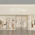 Modern Clothing Store Interior With White Reception Desk Clothing Racks Mannequin And Green Plants