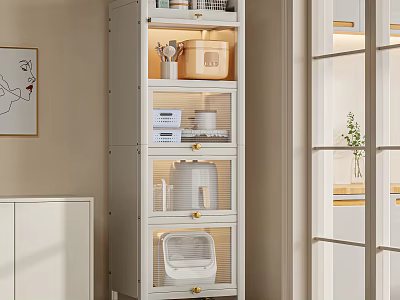 Light Colored Kitchen Storage Cabinet With Glass Doors Organizing Cookware 3d model