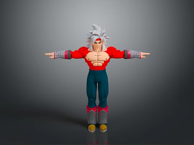 3D Animated Character Creature With Silver White Hair Red Coat Blue Pants Muscular Arms Outstretched 3d model