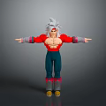 3D Animated Character Creature With Silver White Hair Red Coat Blue Pants Muscular Arms Outstretched