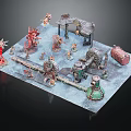 Cartoon Scene Model Featuring Characters Structures Mechanical Devices Small Figure Models And Icy Background 3d model