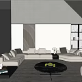 Modern Living Room Interior With Large Windows Sea View And Light Gray Sofas 3d model