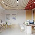 Modern Employment Service Hall Interior with Service Counter White Chairs and Bookshelves