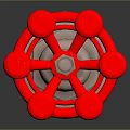 Red Spoked Valve Handwheel Featuring Sturdy Metal Base And Industrial Design