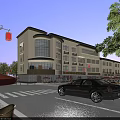 Modern Commercial Street With Multi story Buildings Storefronts Street Lamps And Crosswalks