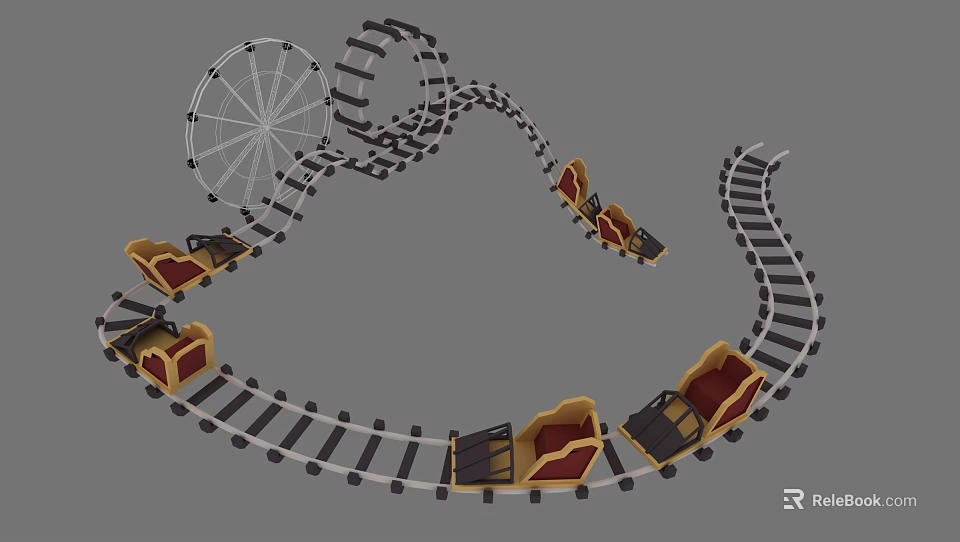 Fun Children's Play Area With Exciting Roller Coaster Tracks And Colorful Cars 3d model 