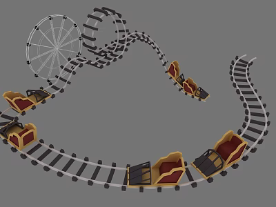 Fun Children's Play Area With Exciting Roller Coaster Tracks And Colorful Cars 3d model