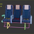 Three Blue Public Chairs With White Headrests And Metal Frames 3d model
