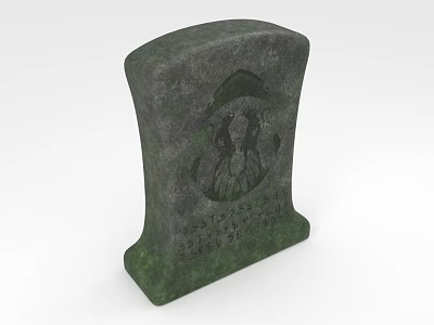 Green Stone Monument Sculpture With Carved Pattern And Engraved Text 3d model