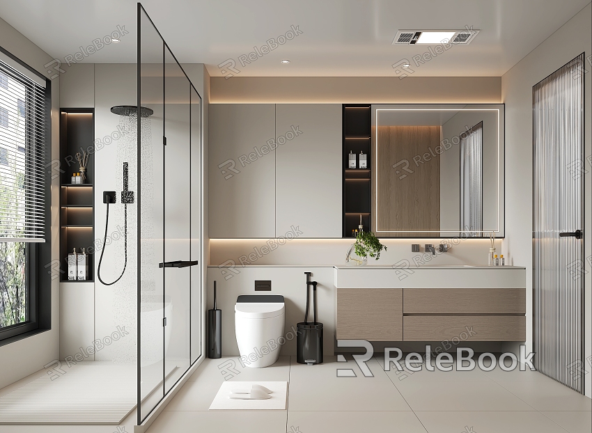 Modern Toilet Bathroom Cabinet Bathroom Cabinet Mirror Cabinet Mirror Toilet Shower Room Toilet Door model