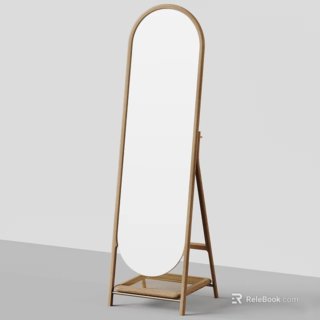 Minimalist Full Length Mirror With Wooden Frame And Tripod Stand For Home Interior 3d model 