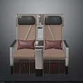 Comfortable Airplane Seats With Plaid Upholstery Headrests Armrests And Storage Compartments