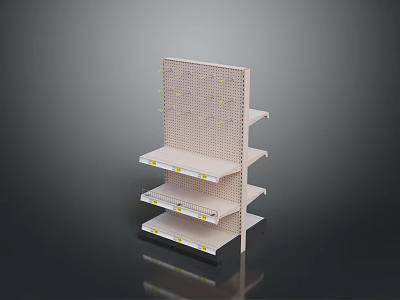 Perforated Retail Display Shelf With Multiple Storage Layers And Yellow Edge Labels 3d model