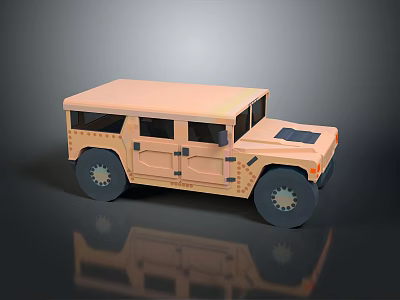 Light Brown Military Style Off Road Vehicle Model With Large Wheels And Riveted Body 3d model