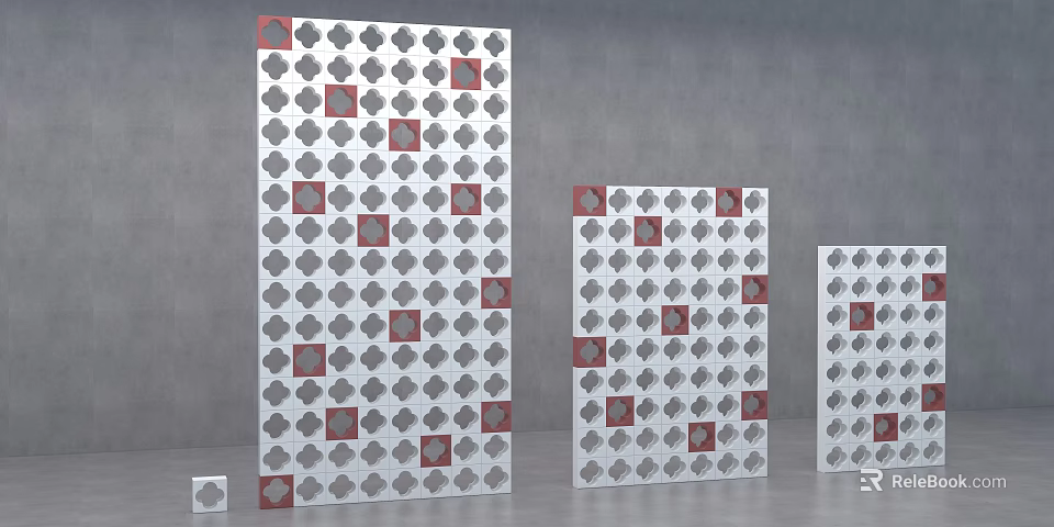 Partition Panels With Geometric Patterns Red Gray And White Decorative Design 3d model
