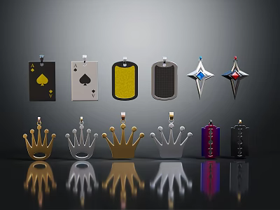 Fashionable Clothing Accessories Stylish Crown Star Dog Tag Pendants in Gold Silver Purple Colors 3d model