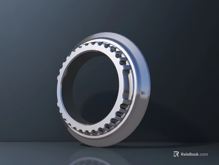 Silver Metal Bearing with Internal Gear like Structure on Dark Background with Bottom Reflection 3d model 