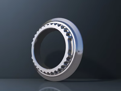 Silver Metal Bearing with Internal Gear like Structure on Dark Background with Bottom Reflection 3d model