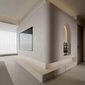 Modern Minimalist TV Wall With Built in TV Arched Lit Niche And Cabinets