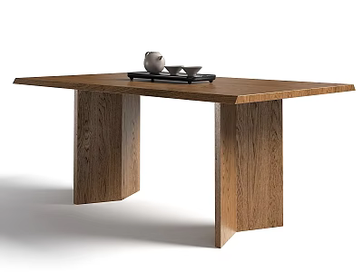 Wooden Dining Table With Tray Teapot And Teacups On Top 3d model