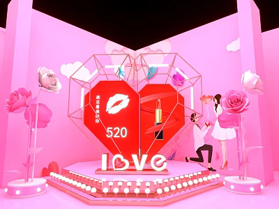 Romantic 520 Display With Heart Shaped Red Lips Perfume LOVE Letters And Roses 3d model