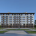Modern Residential Building Exterior With Symmetrical Design Neatly Arranged Windows And Lush Greenery