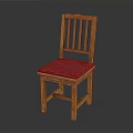 Wooden Chair With Slat Back Design And Red Cushioned Seat For Home Dining Room Furniture
