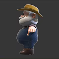 Cartoon 3D Character With Yellow Hat White Beard Red Plaid Shirt Blue Overalls Outstretched Arms