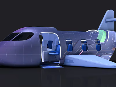 Futuristic Passenger Airplane With Modern Interior Blue Seats And Open Door 3d model