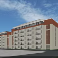 Modern Multi Story School Building With White Orange Facade Large Windows And Open Square Front 3d model