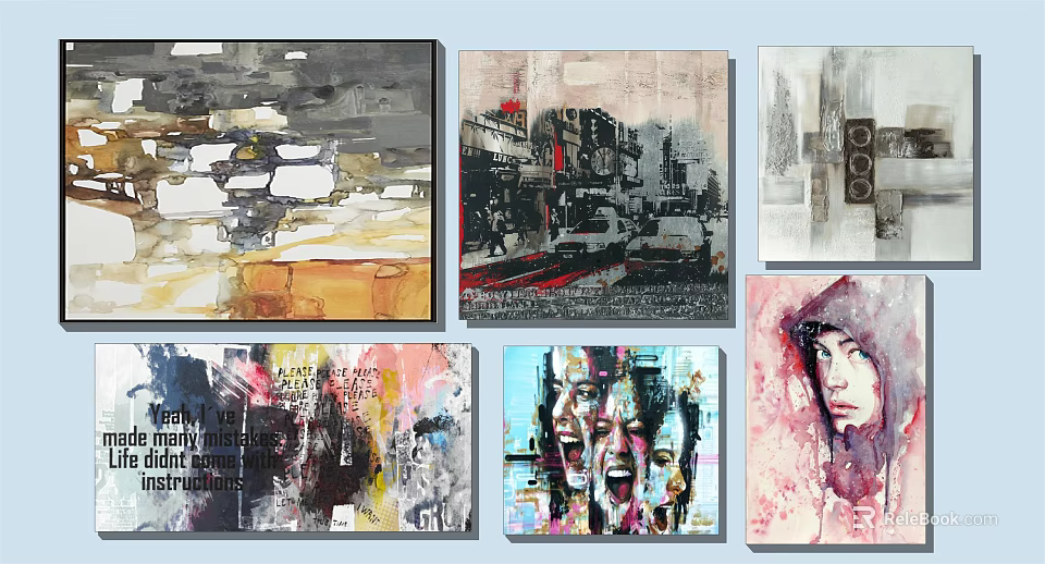 Expressive Abstract Modern Oil Paintings With Urban Scenes And Colorful Portraits 3d model 