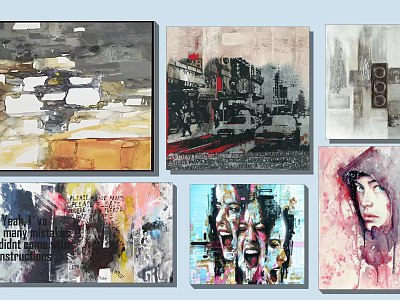 Expressive Abstract Modern Oil Paintings With Urban Scenes And Colorful Portraits 3d model