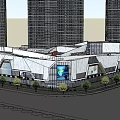 Modern Commercial Street With Tall Buildings Night Lighting And Busy Shopping Area