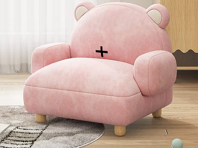 Pink Single Sofa With Bear Ears Black Cross And Wooden Legs For Cozy Living Room 3d model