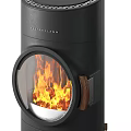 Modern Black Cylindrical Fireplace With Visible Flames And Ariston Design 3d model
