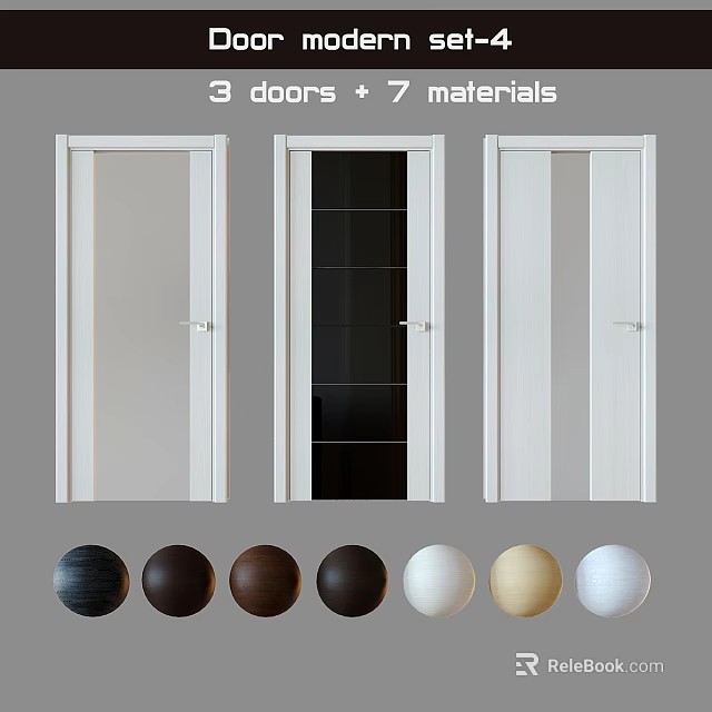 Modern Swing Door Design Featuring 3 Door Styles and 7 Material Options 3d model 