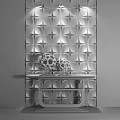 Modern Console Table With Textured Wall Geometric Patterns And Gold Decorative Items 3d model