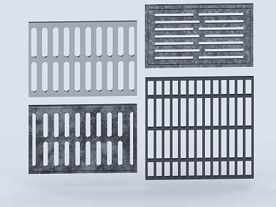 Building Exterior Wall Metal Grilles Showcasing Four Different Decorative Ventilation Designs 3d model