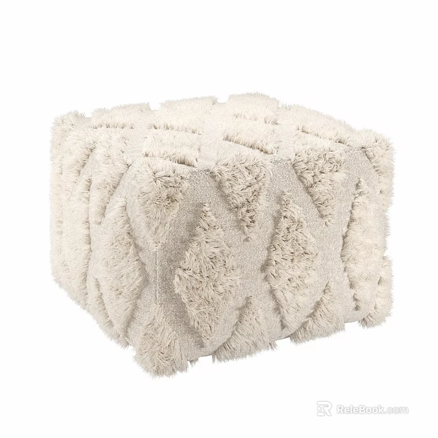 Ivory Textured Weave Ottoman With Soft Plush Surface For Living Room Decor 3d model 