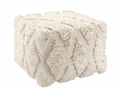 Ivory Textured Weave Ottoman With Soft Plush Surface For Living Room Decor 3d model