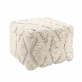 Ivory Textured Weave Ottoman With Soft Plush Surface For Living Room Decor