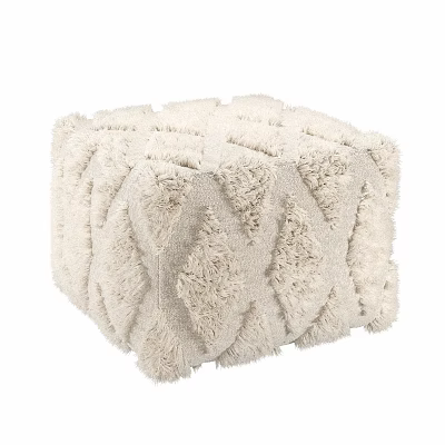 Ivory Textured Weave Ottoman With Soft Plush Surface For Living Room Decor 3d model