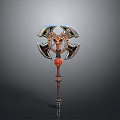 Ornate Double Headed Axe Weapon With Metallic Blades Red Accents And Intricate Handle Design