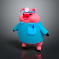 Adorable Pink Pig Wearing Blue Clothes With White Round Hat And Black Feet Standing