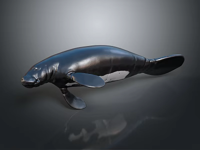 3D Rendered Manatee With Smooth Black Body And Flippers Underwater Creature Model 3d model