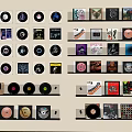 Vintage Vinyl Records Wall Display With Colorful Album Covers And Shelves