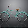 Turquoise Retro Bicycle With Brown Seat Classic Handlebar And Cruiser Wheels