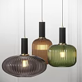 Modern Ribbed Glass Pendant Lights with Black Base Gold Accents Dark Brown Amber Green Shades