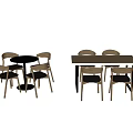 Round Black Top And Rectangular Wooden Dining Table Sets With Light Wood Chairs 3d model